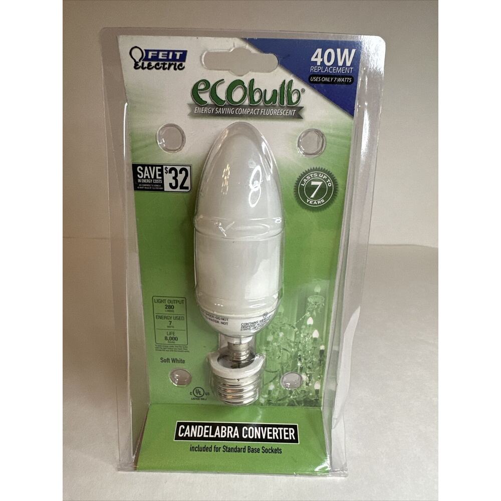 Feit Electric ECObulb 40w Fluorescent Bulb with Candelabra Converter - NIB